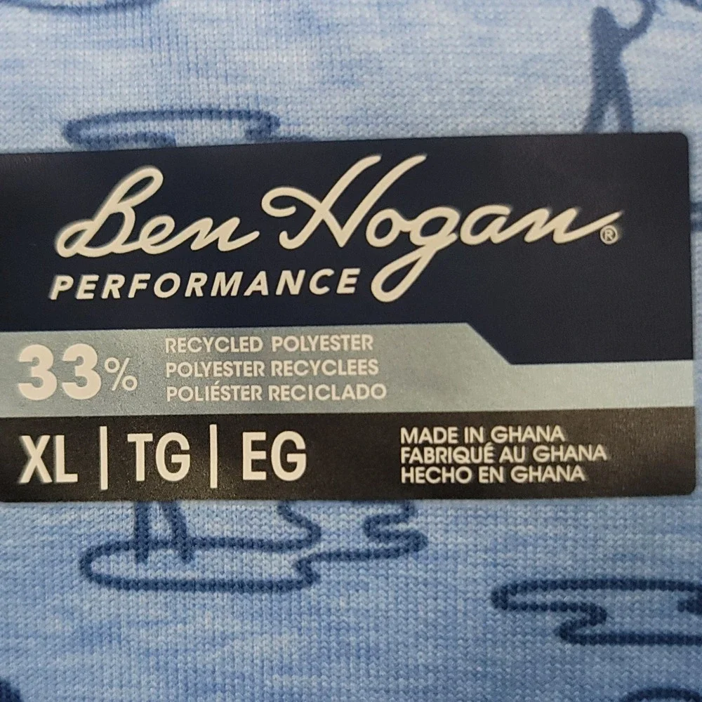 Ben Hogan Polo Shirt Men XL Blue Performance Golfers Novelty Print Preppy Sporty